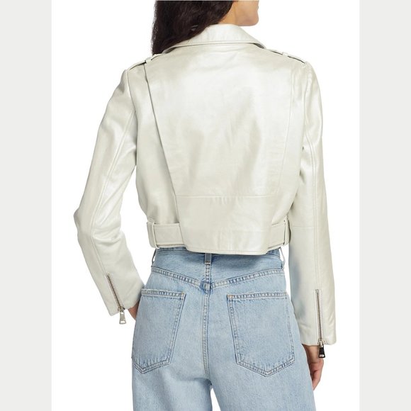 NEW Cami NYC Size Large Women's Kali Lamb Leather Moto Jacket - Pearl - Picture 5 of 7